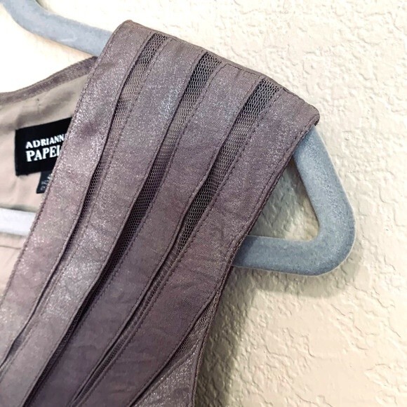 Adrianna Papell dark champagne dress shimmer tiered shutter pleated dress size 4 - Picture 5 of 9